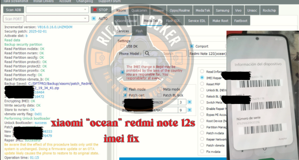 Redmi Note 12S (ocean) – IMEI Repair con DFT Pro